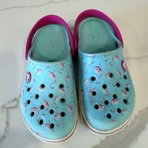 CROCS Kids Light Blue Flamingo Clogs with Pink Strap